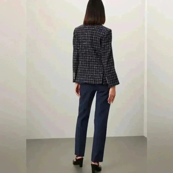 Veronica Beard Rumer Dickey Blazer Jacket 10 Tweed Double Breasted Navy Check - Picture 3 of 16